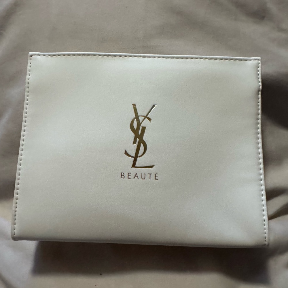 Yves Saint Laurent Cream Cosmetic Pouch with Gold YSL Logo